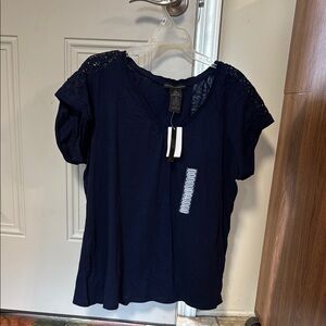 Women's Navy Top with Lace Detail
